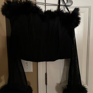 Elegant Black Feather Trim Women's Robe